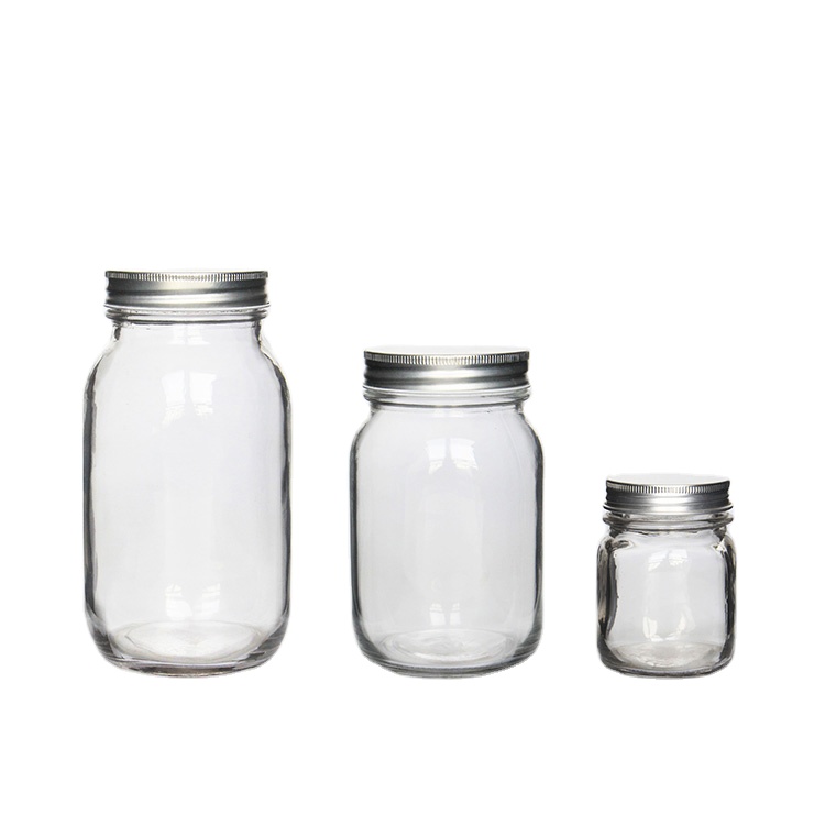 Square Round Glass Mason Jar 4oz 8oz 12oz 16oz 32oz With Black /Golden /Silver Screw Lid For Pickle /Candy Storage
