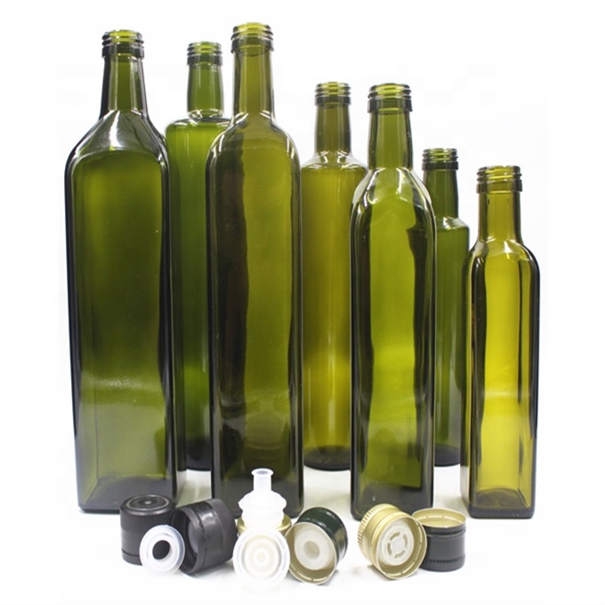 Square Round Olive Oil Bottles Green Color Clear Glass Nail Polish Oil Cooking Oil Screw Cap Hot Stamping