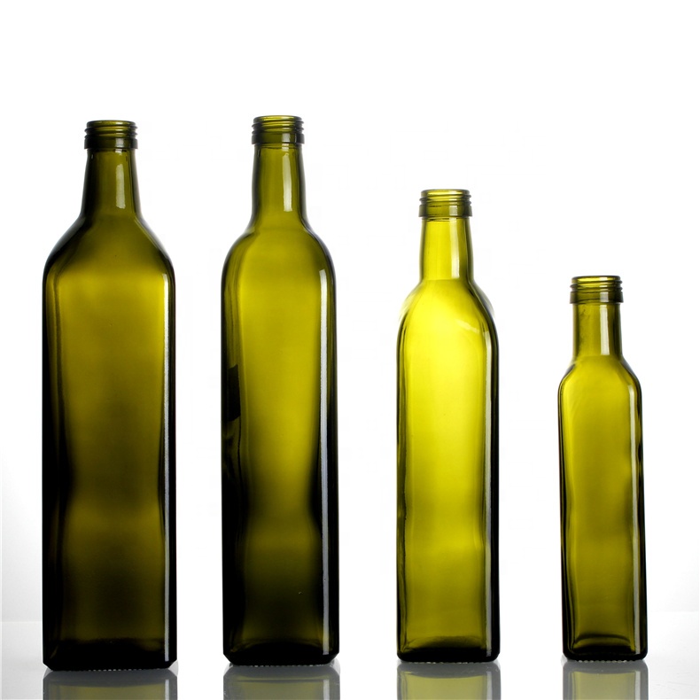 Square Round Olive Oil Bottles Green Color Clear Glass Nail Polish Oil Cooking Oil Screw Cap Hot Stamping