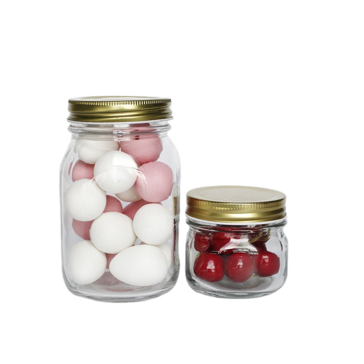Square Round Peanut Butter  Glass Mason Jar 16oz  With Black /Golden /Silver Screw Lid For Pickle /Candy Storage