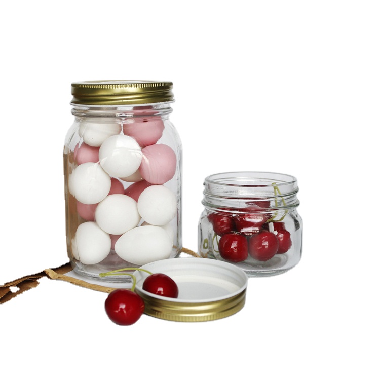 Square Round Peanut Butter Glass Mason Jar 16oz With Black /Golden /Silver Screw Lid For Pickle /Candy Storage