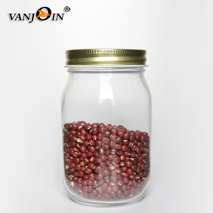 Square Round Peanut Butter Glass Mason Jar 16oz With Black /Golden /Silver Screw Lid For Pickle /Candy Storage