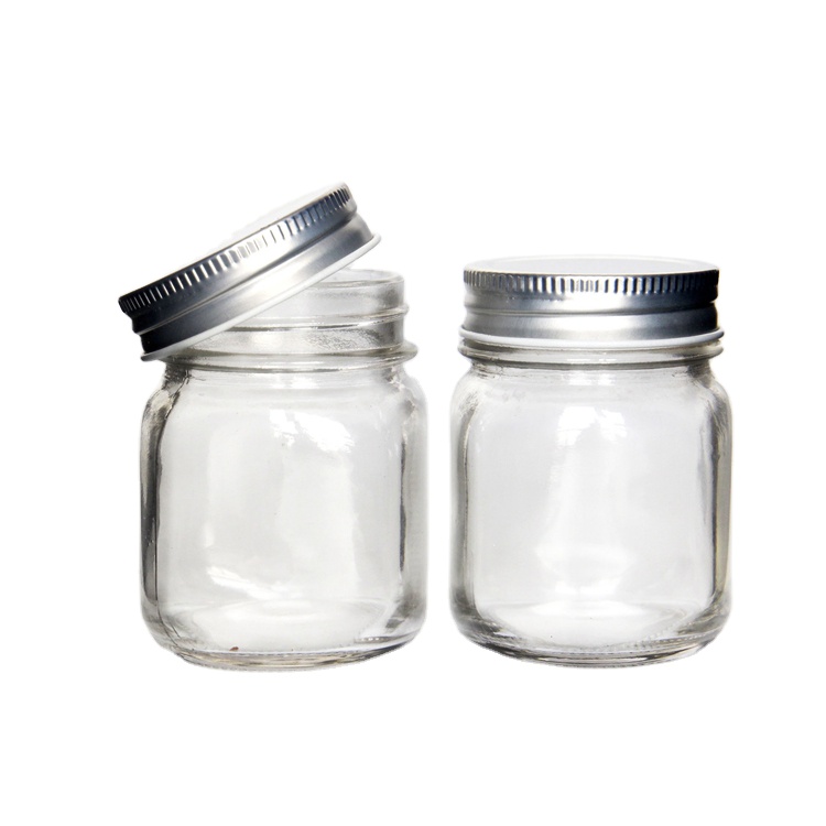 Square Round Wide Mouth  Glass Mason Jar 4oz  With Black /Golden /Silver Screw Lid For Jam Sauce