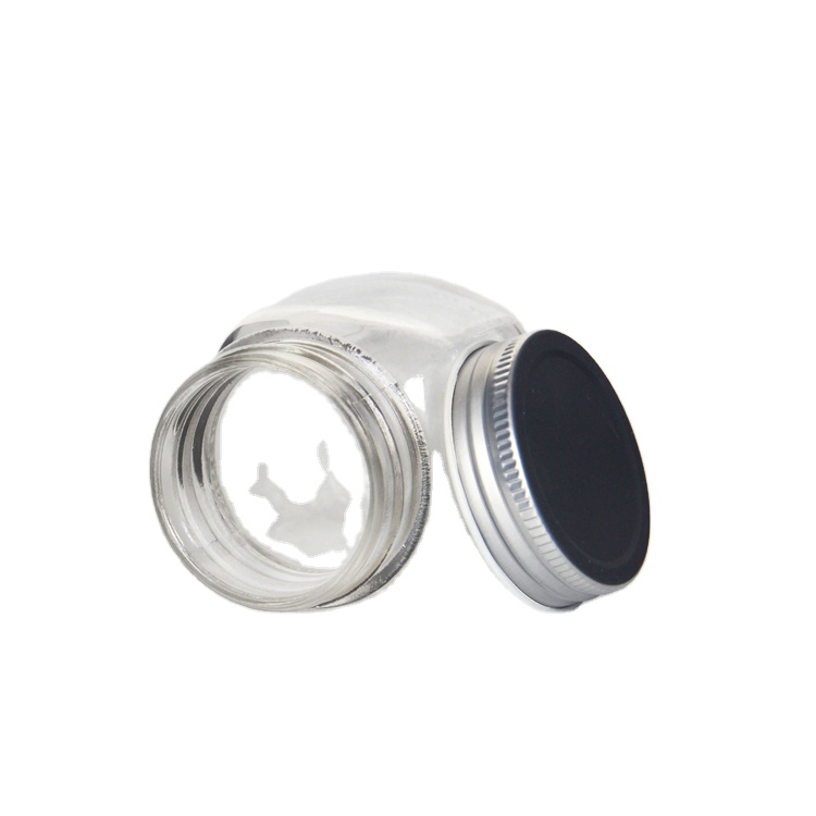Square Round Wide Mouth Glass Mason Jar 4oz With Black /Golden /Silver Screw Lid For Jam Sauce