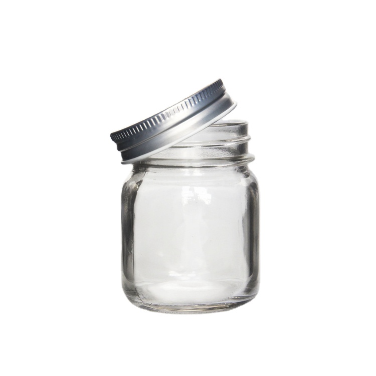 Square Round Wide Mouth Glass Mason Jar 4oz With Black /Golden /Silver Screw Lid For Jam Sauce