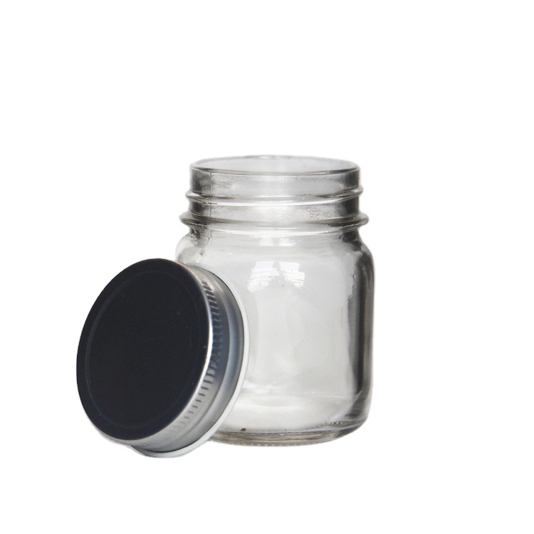 Square Round Wide Mouth Glass Mason Jar 4oz With Black /Golden /Silver Screw Lid For Jam Sauce