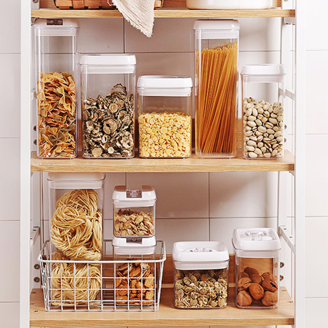 Square/Round plastic clear packaging bottles jars food grade jam airless clip cookie jar with Easy Locked lids in bulk