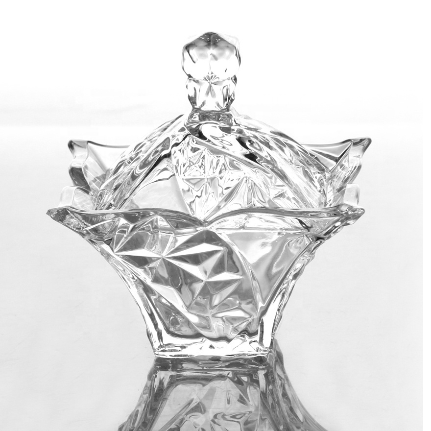 Square Shape Glass Canister for Dried Nuts 5 inch High Quality Transparent Glass Candy Jar with Lid