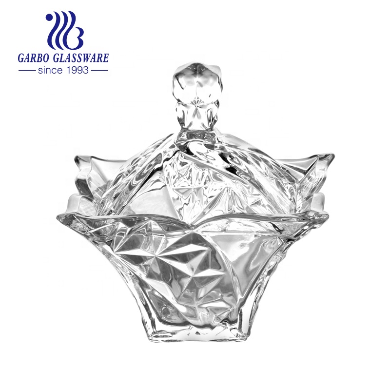 Square Shape Glass Canister for Dried Nuts 5 inch High Quality Transparent Glass Candy Jar with Lid