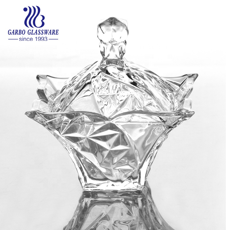 Square Shape Glass Canister for Dried Nuts 5 inch High Quality Transparent Glass Candy Jar with Lid
