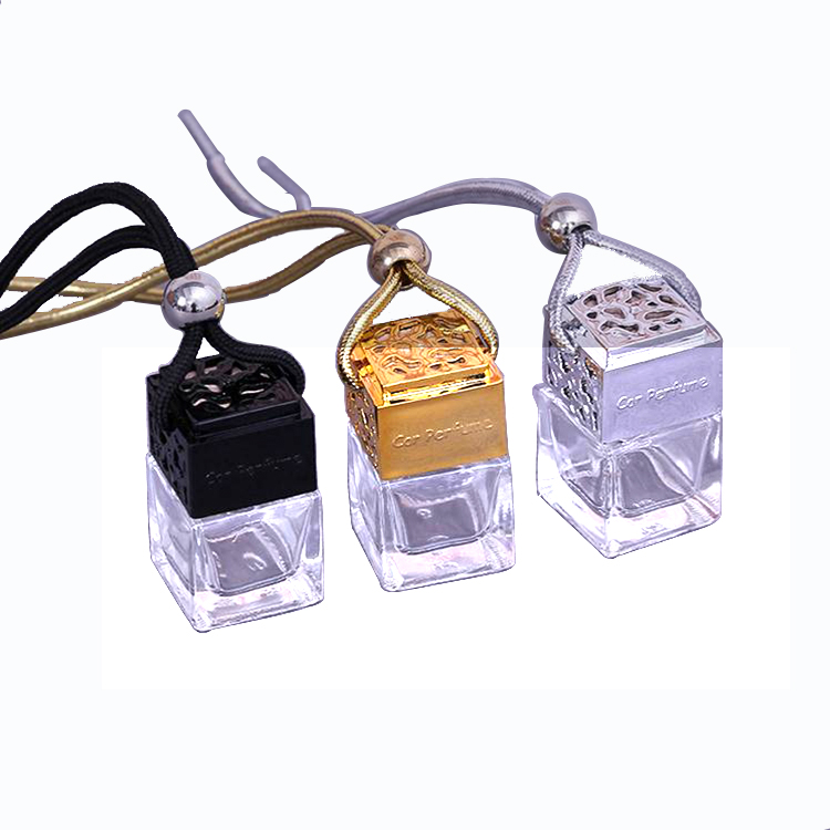 Square Shape Glass Car Perfume Bottles Pendant 6ml Perfume Empty Hanging Car Diffuser Bottle