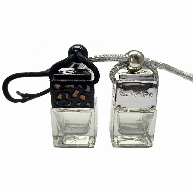 Square Shape Glass Car Perfume Bottles Pendant 6ml Perfume Empty Hanging Car Diffuser Bottle