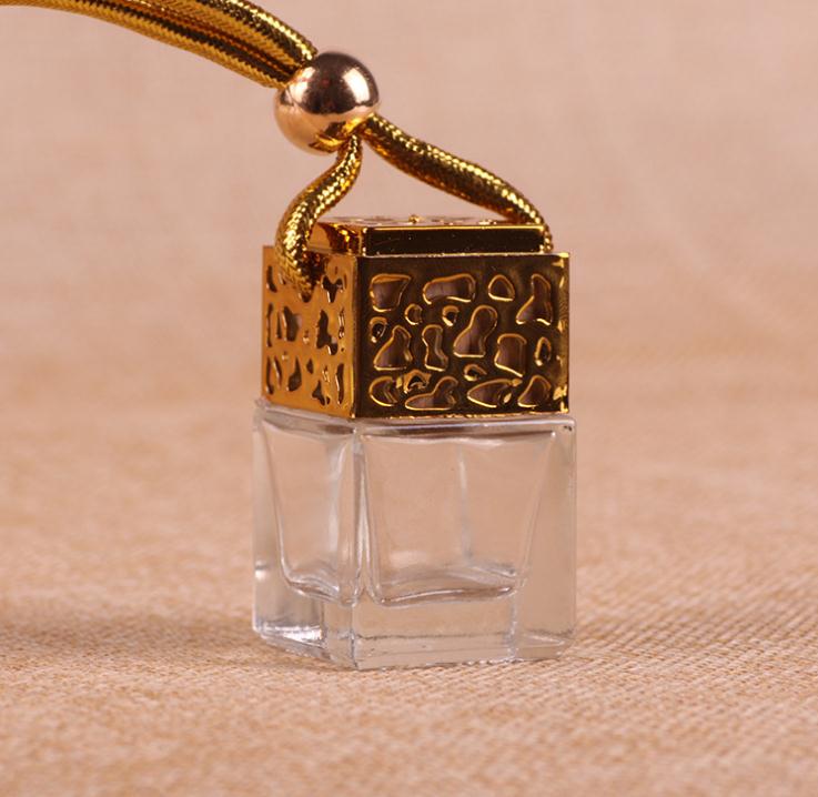 Square Shape Glass Car Perfume Bottles Pendant 6ml Perfume Empty Hanging Car Diffuser Bottle