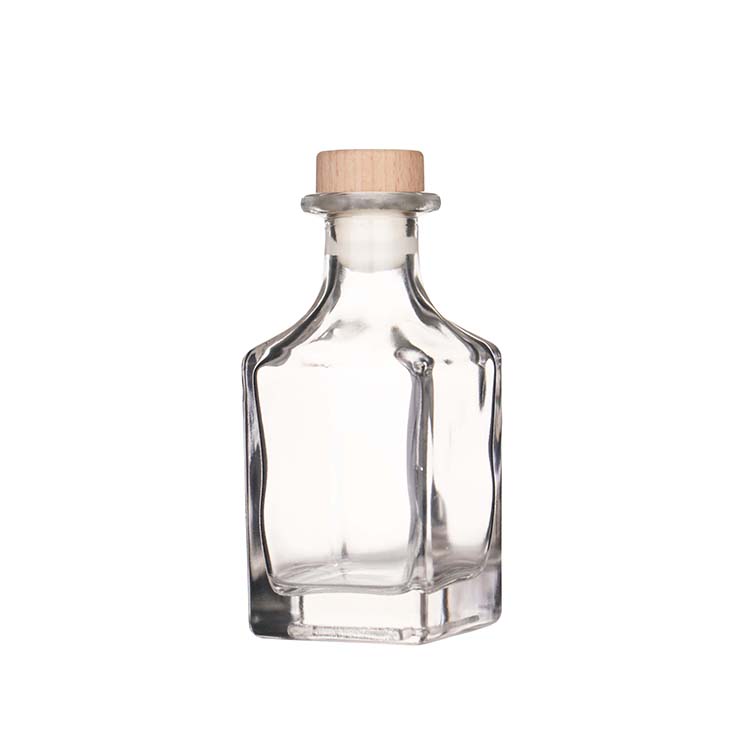 Square Shape Heavy Base Glass Mini Spirits Glass Whisky Bottle Glass BBQ Sauce Bottle With Wood Cork