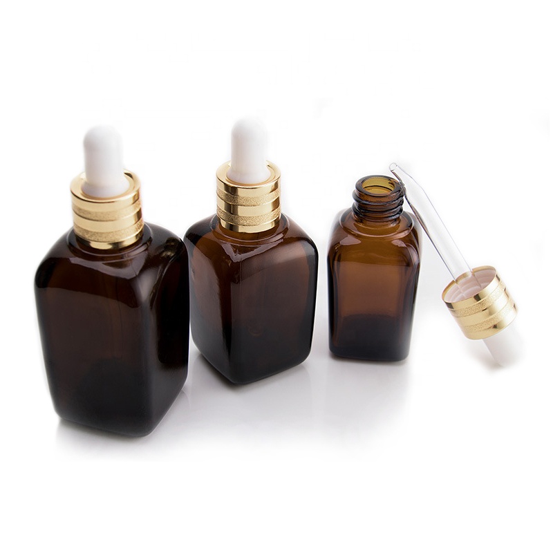 Square Shoulder Amber Drop Smooth Cap 15ml Glass Dropper Bottle