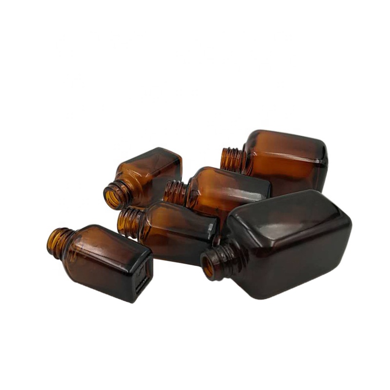 Square Shoulder Amber Drop Smooth Cap 15ml Glass Dropper Bottle
