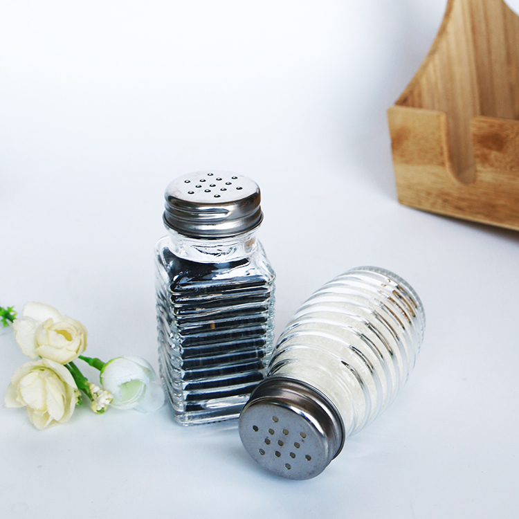 Square Stripe Glass Jar with Shaker for Pepper