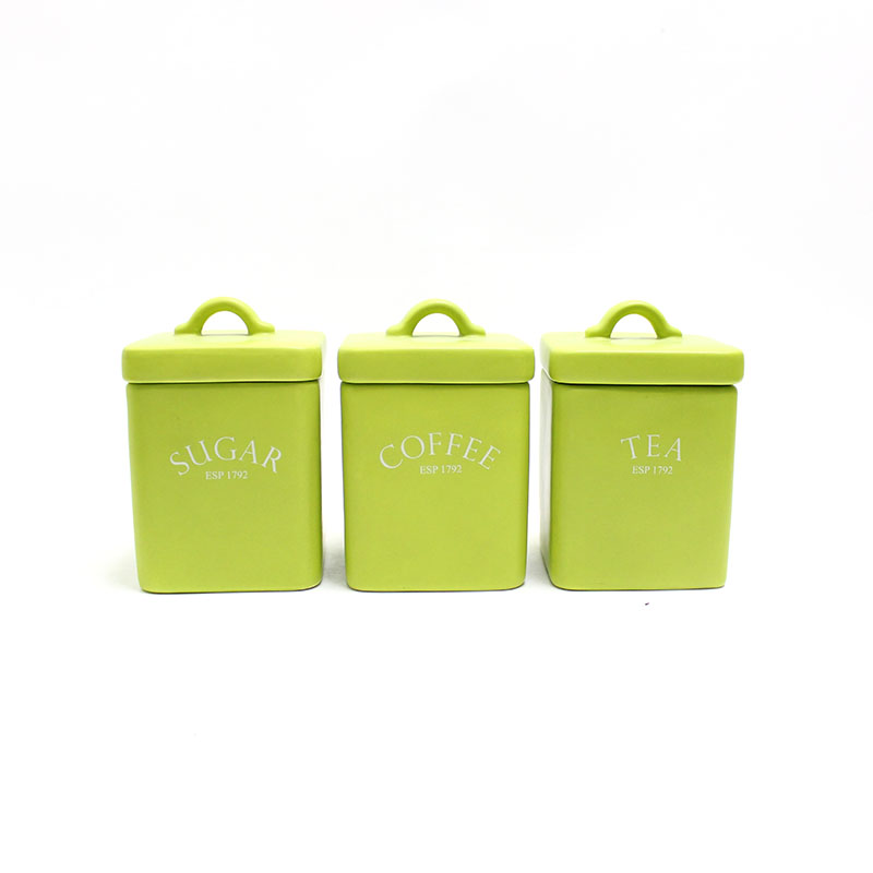 Square and green ceramic airtight tea coffee sugar storage jars