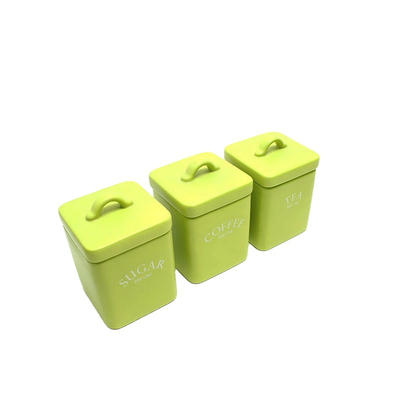 Square and green ceramic airtight tea coffee sugar storage jars