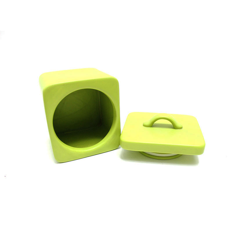 Square and green ceramic airtight tea coffee sugar storage jars