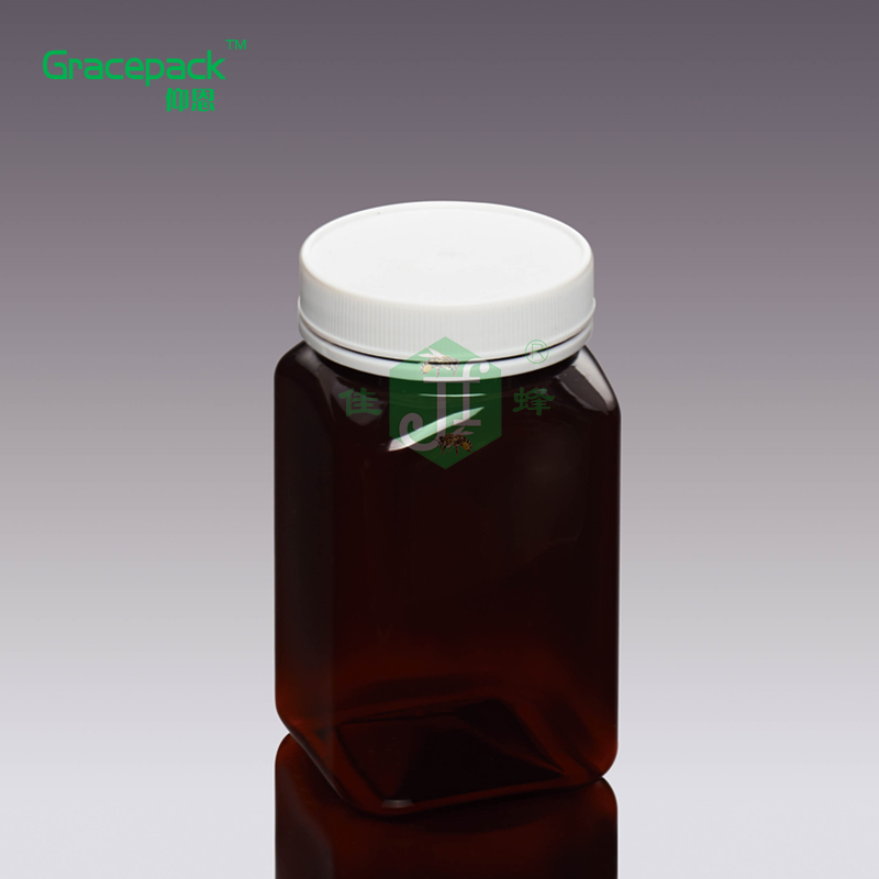 Square black amber honey jar 360ml/500g honey container PET honey plastic jar