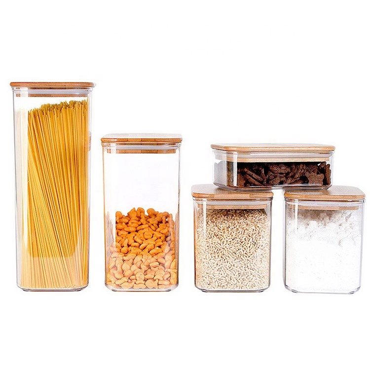 Square borosilicate glass storage jar with bamboo lid wholesale BJ-CC31