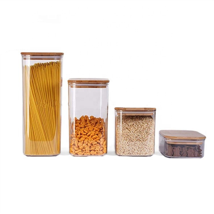 Square borosilicate glass storage jar with bamboo lid wholesale BJ-CC31