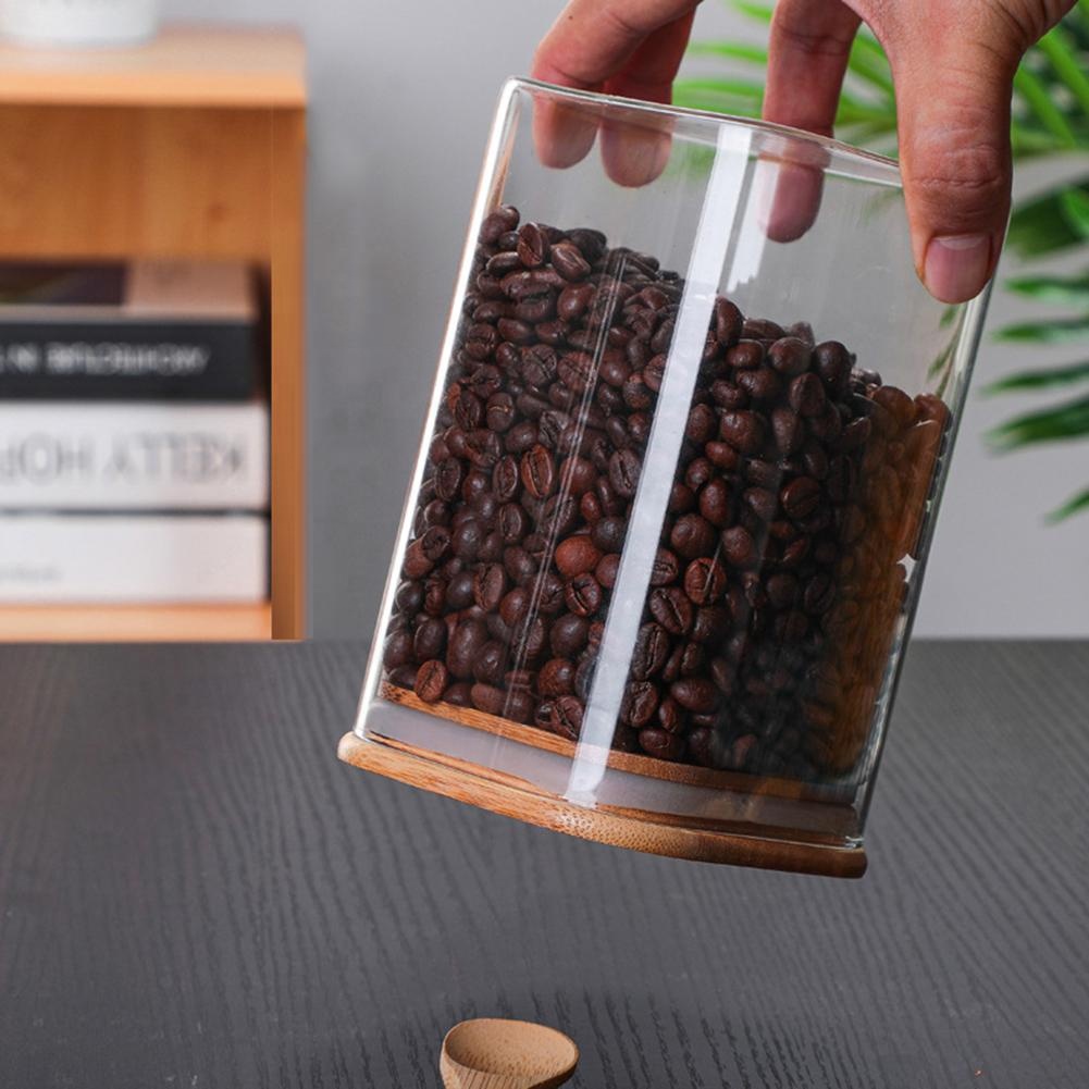 Square borosilicate glass storage jar with bamboo wooden lid