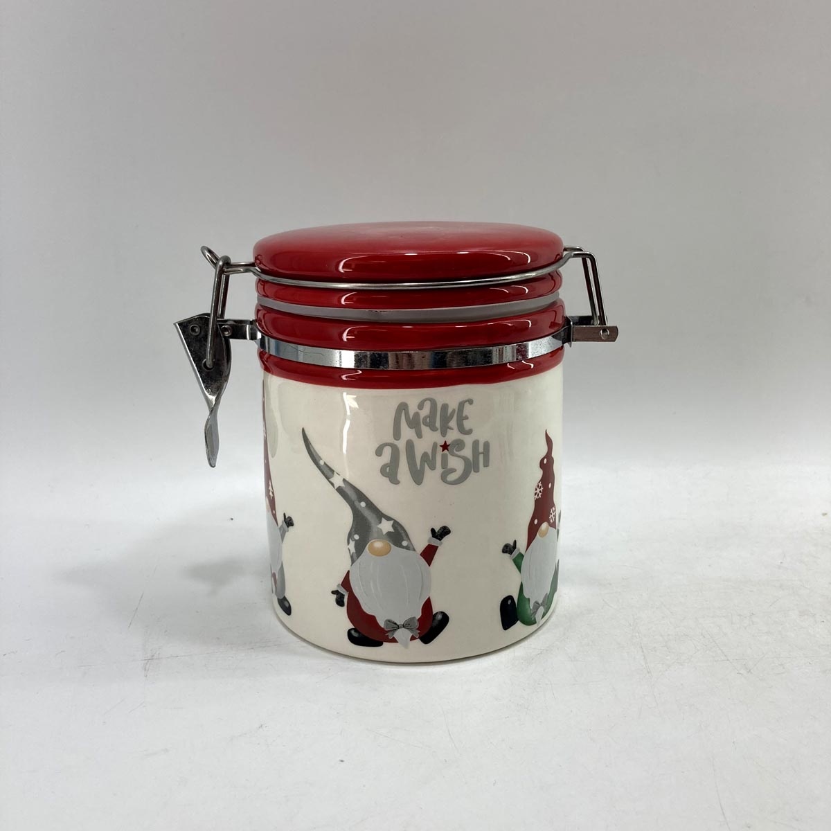 Square ceramic candy jar with red bird lid
