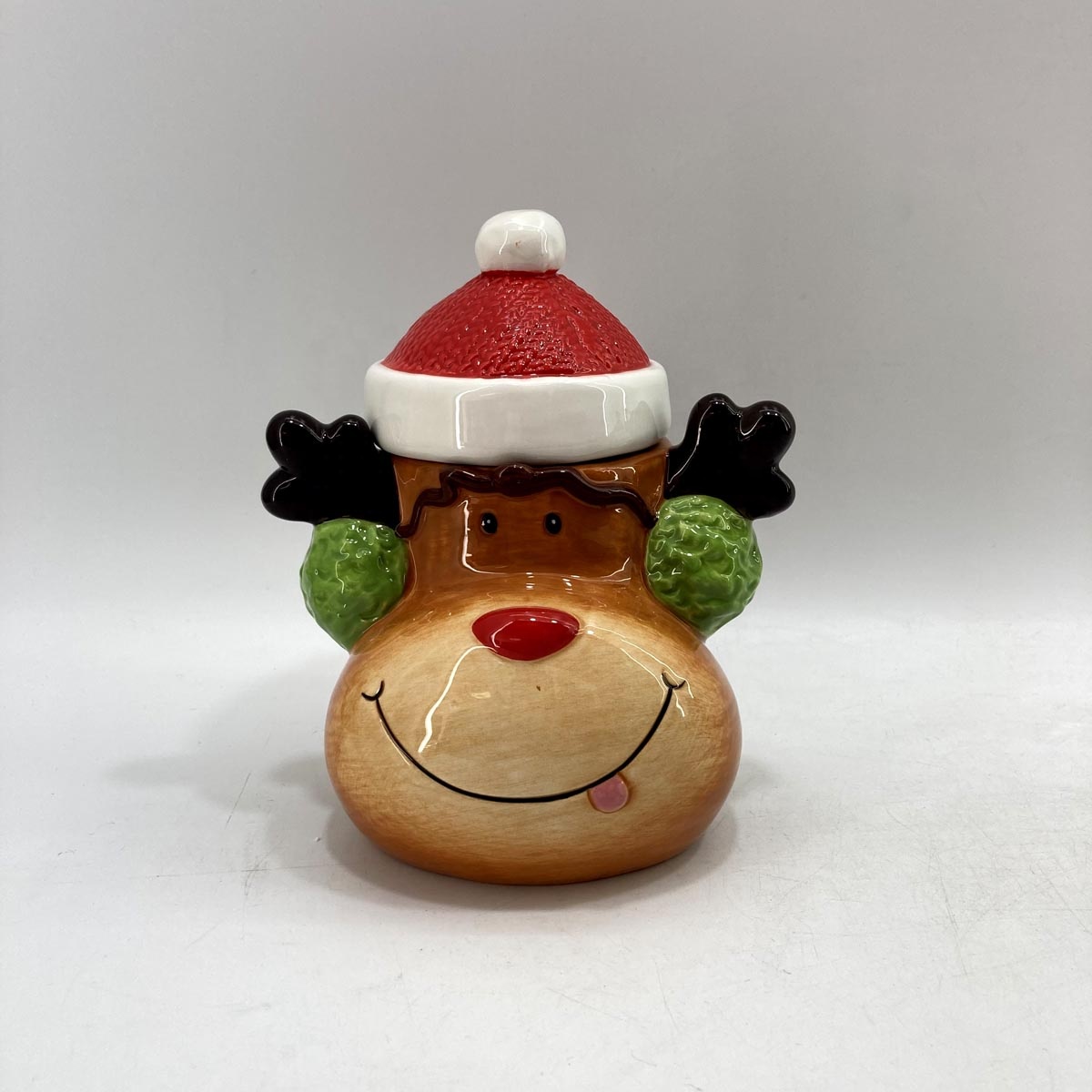 Square ceramic candy jar with red bird lid