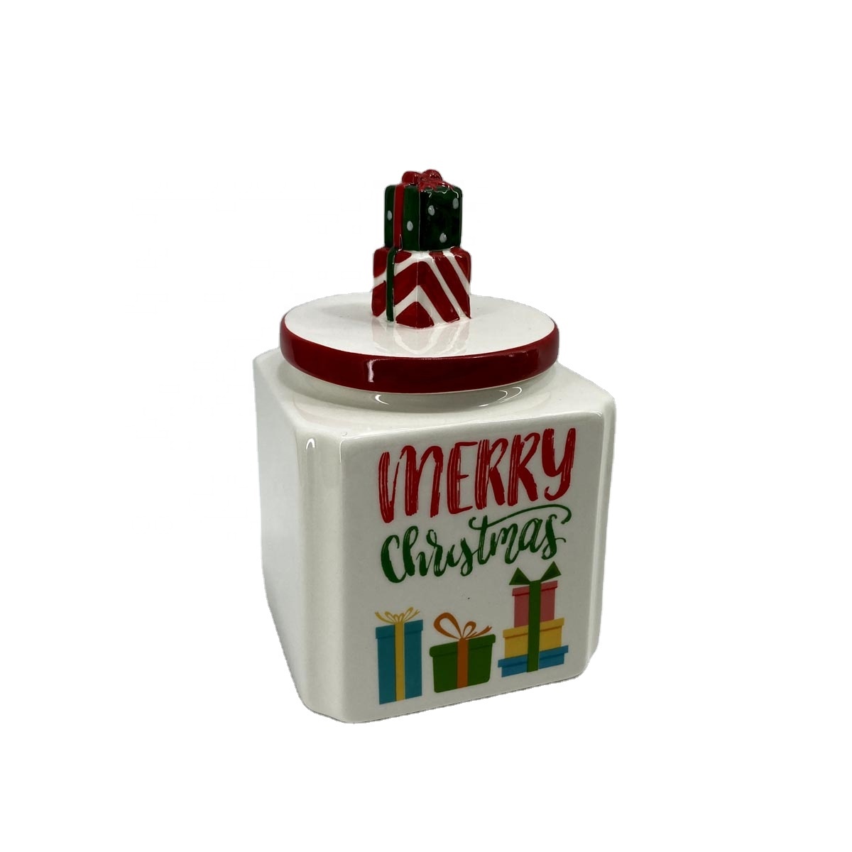 Square ceramic storage jar for holiday decoration