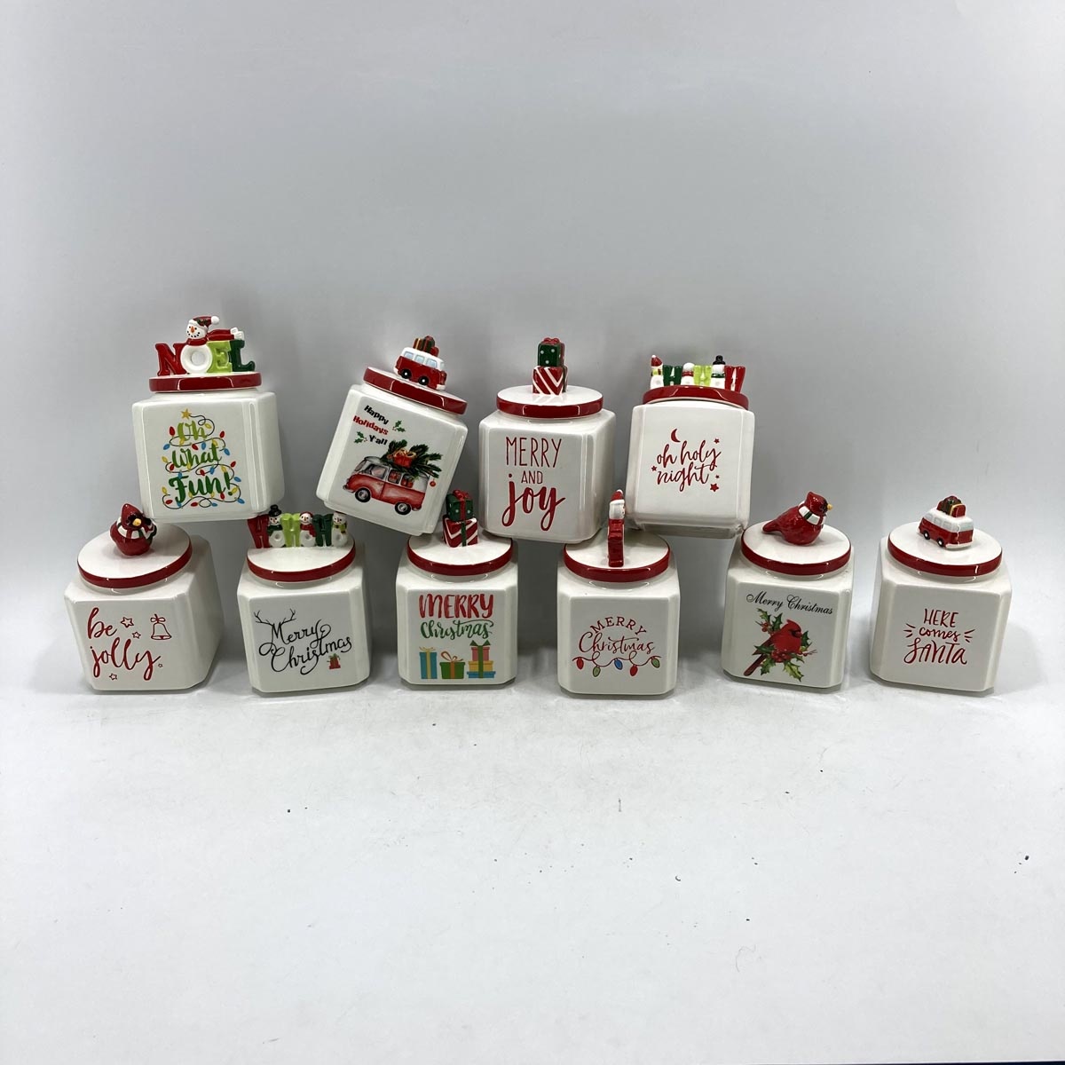 Square ceramic storage jar for holiday decoration