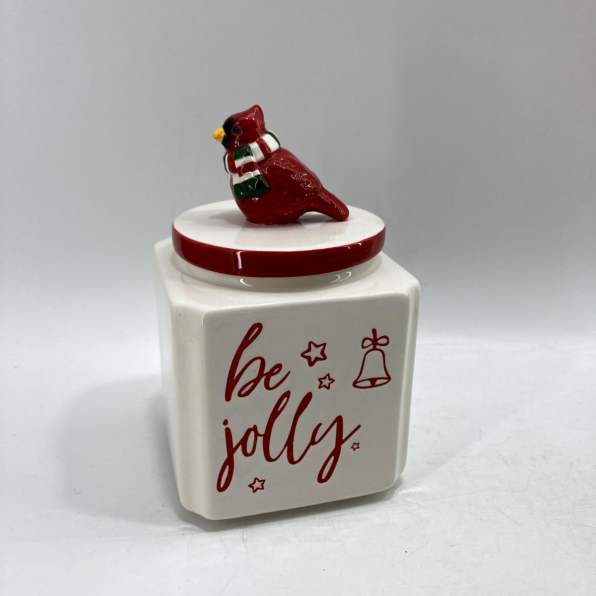 Square ceramic storage jar for holiday decoration