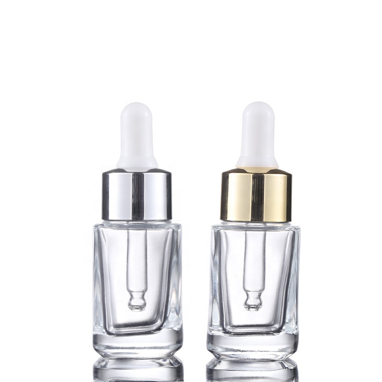 Square clear glass dropper bottles 20ml 30ml 50ml rectangle glass dropper bottles with gold cap for essential oil