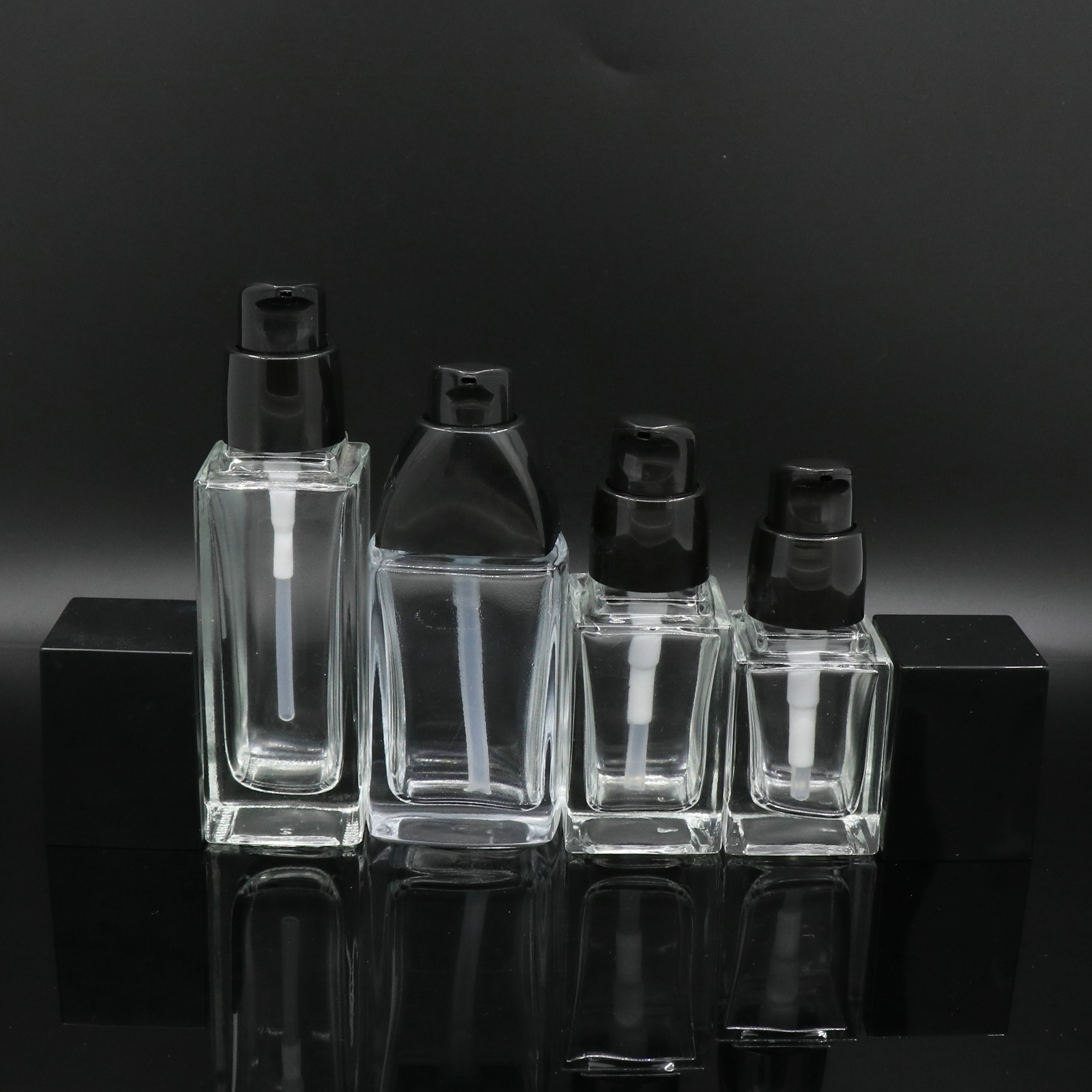Square cosmetics empty liquid foundation makeup pump glass bottle 15ml 20ml for personal care