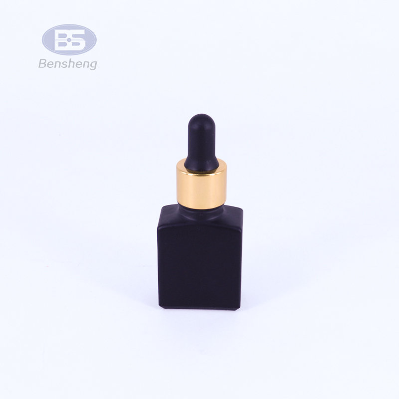 Square frosted matte black essential oil serum 30ml glass dropper bottles