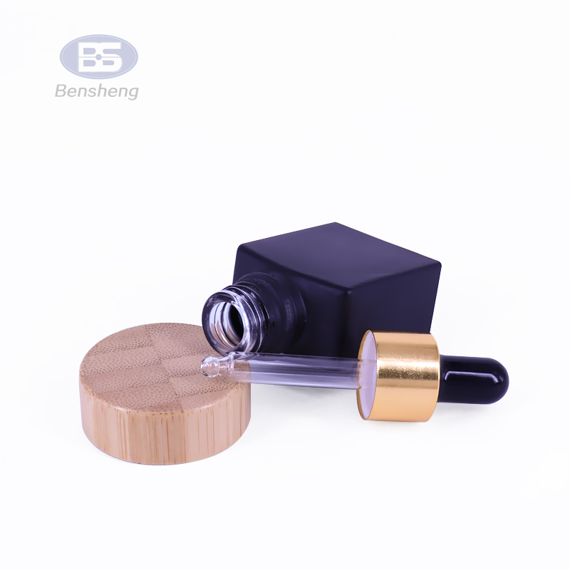 Square frosted matte black essential oil serum 30ml glass dropper bottles