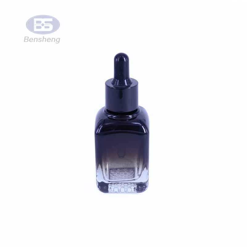 Square frosted matte black essential oil serum 30ml glass dropper bottles