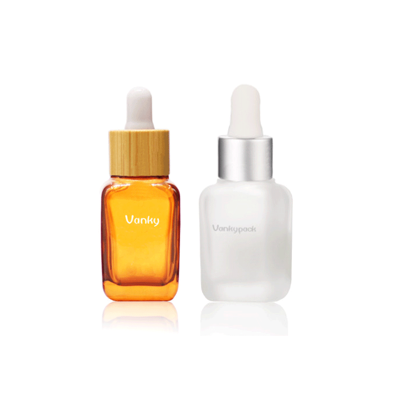 Square glass bottle cosmetic packaging serum bottle with dropper