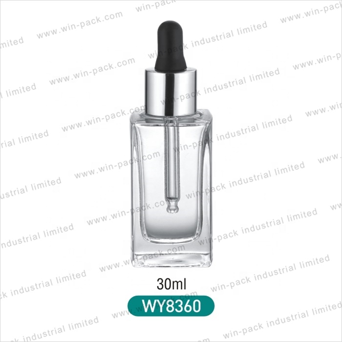 Square glass dropper bottle flat shoulder glass container 30ml square shape lotion serum package for skincare