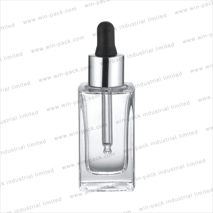 Square glass dropper bottle flat shoulder glass container 30ml square shape lotion serum package for skincare