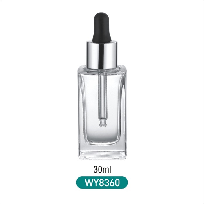 Square glass dropper bottle flat shoulder glass container 30ml square shape lotion serum package for skincare