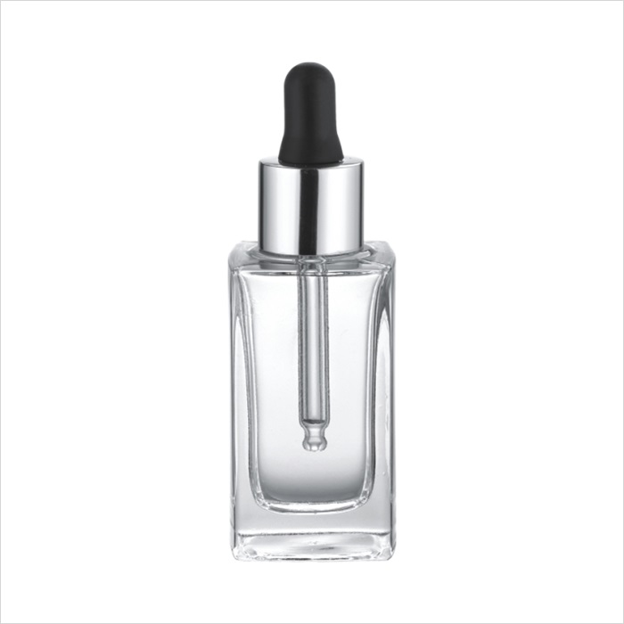 Square glass dropper bottle flat shoulder glass container 30ml square shape lotion serum package for skincare