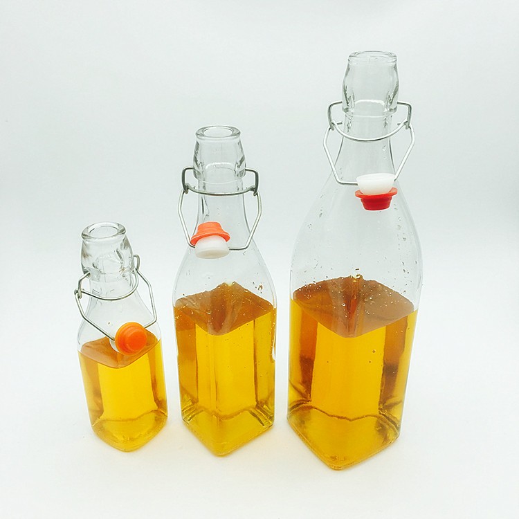 Square glass fruit juice bottle with swing top 250ml 500ml 1l