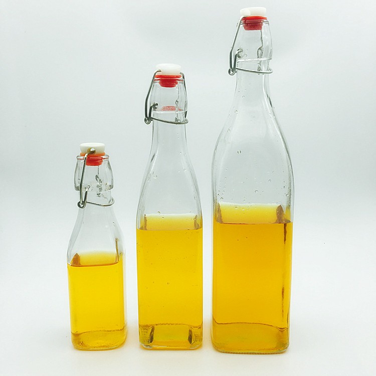 Square glass fruit juice bottle with swing top 250ml 500ml 1l