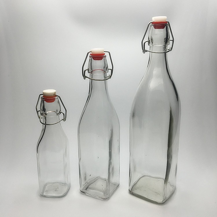 Square glass fruit juice bottle with swing top 250ml 500ml 1l