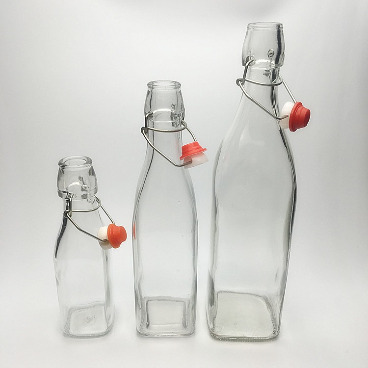 Square glass fruit juice bottle with swing top 250ml 500ml 1l