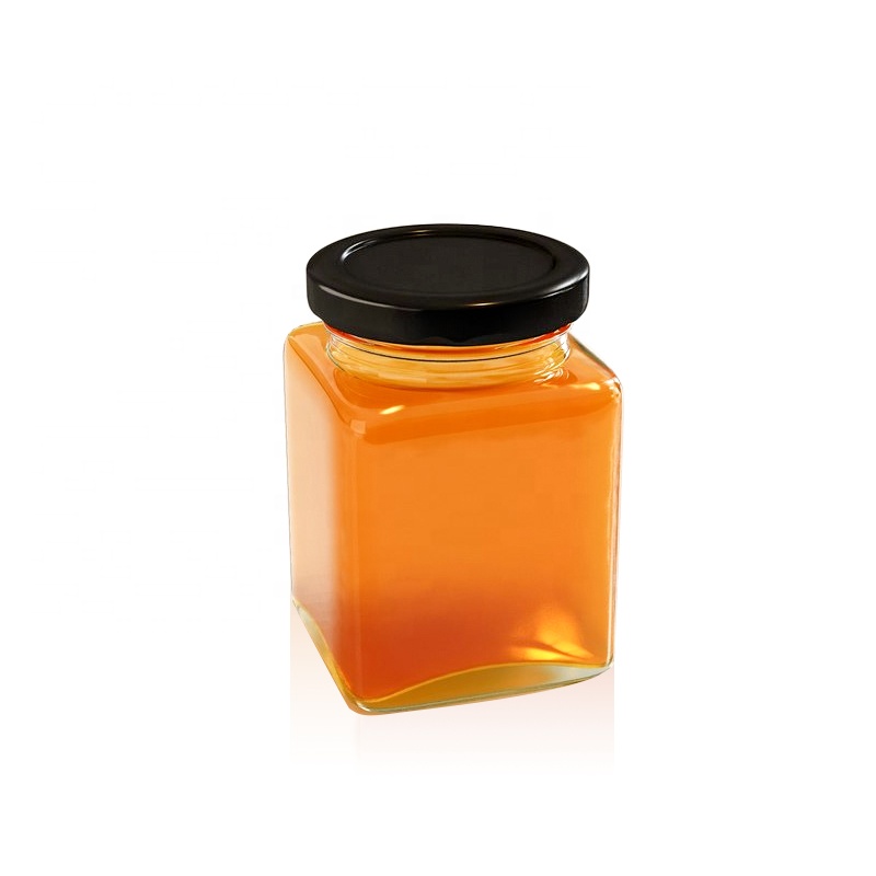 Square glass honey jar glass bottle with metal lid