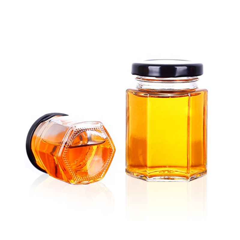 Square glass honey jar glass bottle with metal lid
