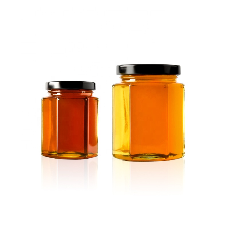 Square glass honey jar glass bottle with metal lid